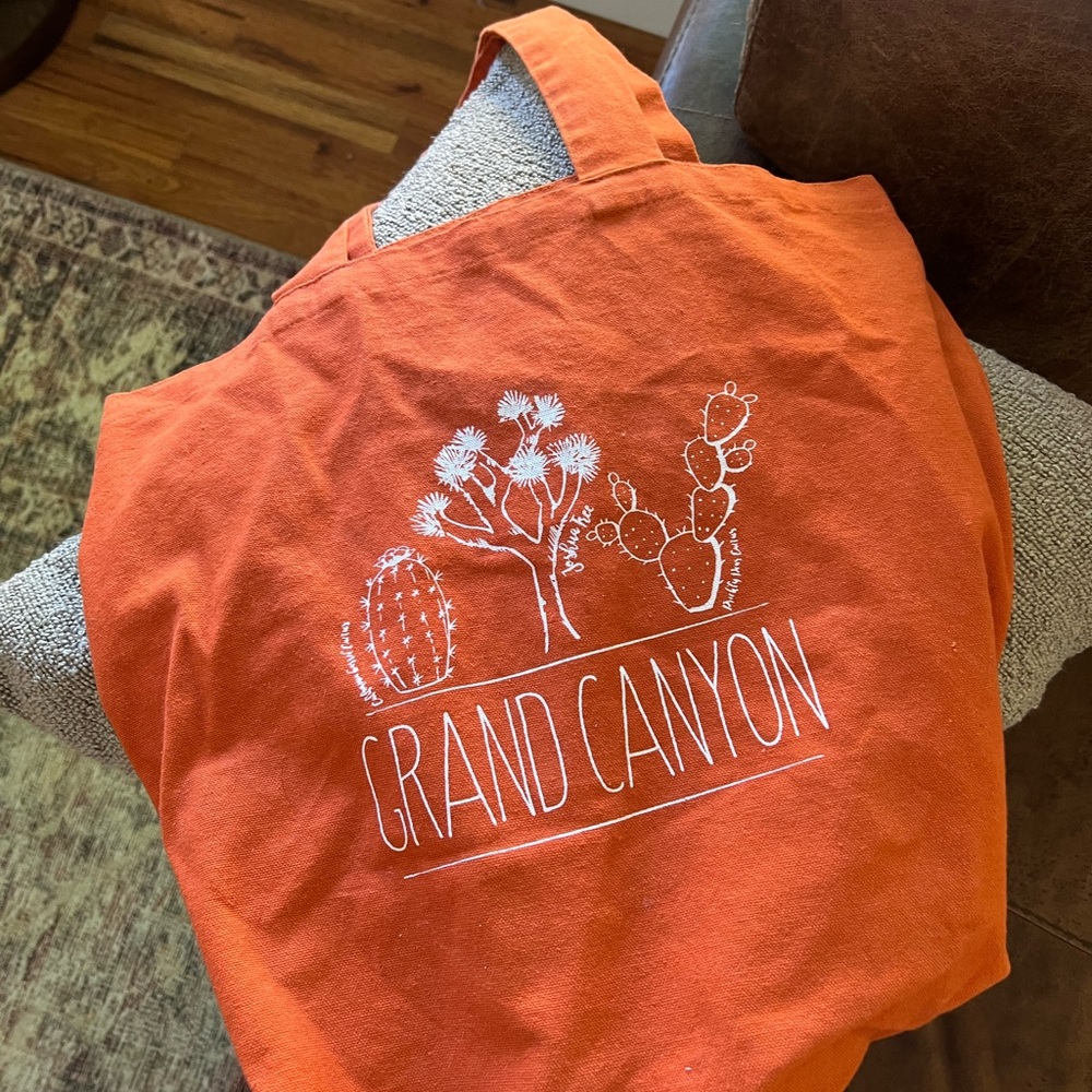Grand Canyon Orange Cotton Tote Bag with Desert Cactus Print